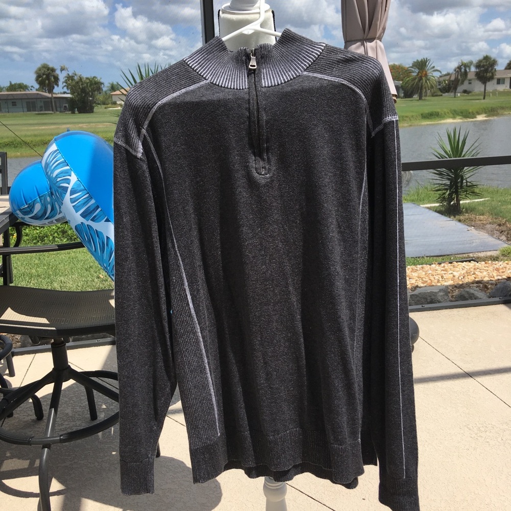 BKE Men's Charcoal Zip-Neck Sweater with Contrast Stitching XL